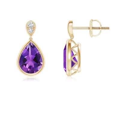 Angara Bezel-set Amethyst Teardrop Earrings With Diamond In Gold