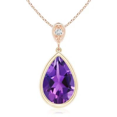 Angara Bezel-set Amethyst Teardrop Pendant With Diamond In Gold