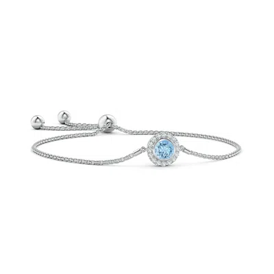 Angara Bezel-set Aquamarine Bolo Bracelet With Diamond Halo In Metallic