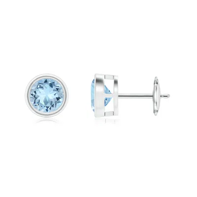 Angara Bezel-set Aquamarine Solitaire Stud Earrings In Metallic