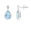 Angara Bezel-set Aquamarine Teardrop Earrings With Diamond In White Gold/light Swiss Blue