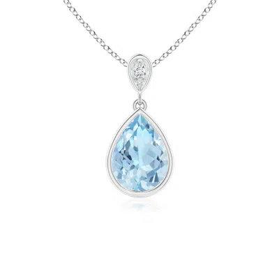 Angara Bezel-set Aquamarine Teardrop Pendant With Diamond In Metallic