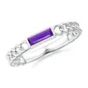 Angara Bezel-set Baguette Amethyst Solitaire Curb Link Ring In White Gold/dark Purple