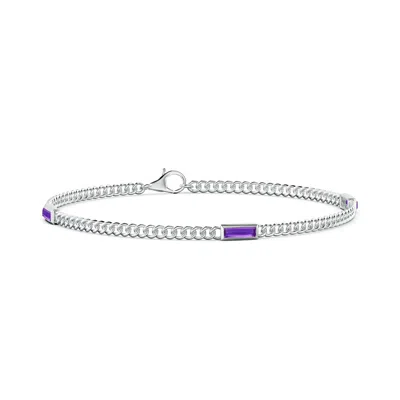 Angara Bezel-set Baguette Amethyst Three Stone Curb Link Chain Bracelet In Metallic