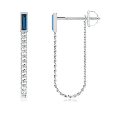 Angara Bezel-set Baguette London Blue Topaz Curb Link Chain Earrings