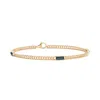 Angara Bezel-set Baguette London Blue Topaz Three Stone Curb Link Chain Bracelet In Yellow Gold/deep Greenish Blue
