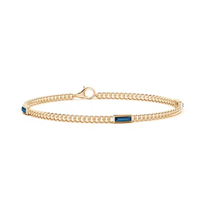 Angara Bezel-set Baguette London Blue Topaz Three Stone Curb Link Chain Bracelet In Metallic