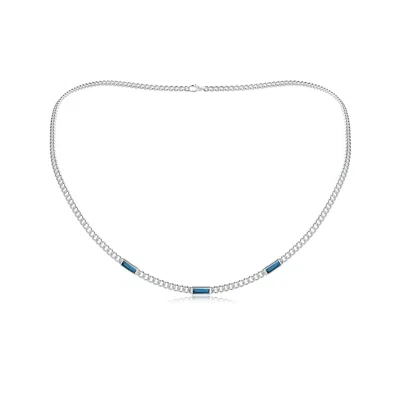 Angara Bezel-set Baguette London Blue Topaz Three Stone Curb Link Chain Necklace In Gray