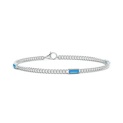 Angara Bezel-set Baguette Swiss Blue Topaz Three Stone Curb Link Chain Bracelet In Metallic