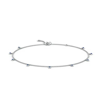 Angara Bezel-set Blue Sapphire Station Adjustable Charm Anklet In Metallic