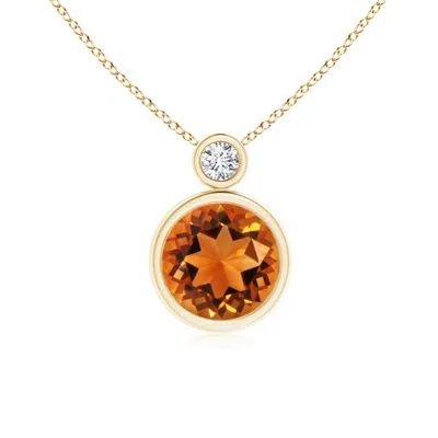 Angara Bezel-set Citrine Solitaire Pendant With Diamond In Gold