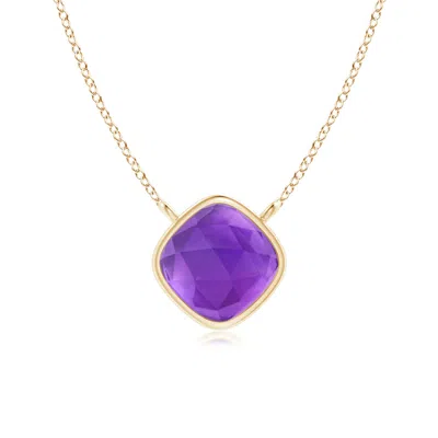 Angara Bezel-set Cushion Amethyst Solitaire Necklace In Gray