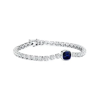 Angara Bezel-set Cushion Blue Sapphire Tennis Bracelet With Diamond Accents