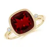 Angara Bezel Set Cushion Garnet Ring With Milgrain Detailing In Yellow Gold/rich Red