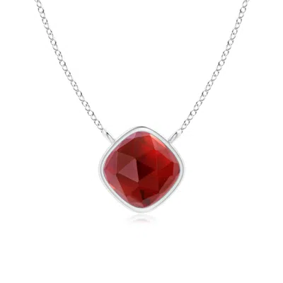 Angara Bezel-set Cushion Garnet Solitaire Necklace In Gold