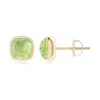 Angara Bezel Set Cushion Peridot Solitaire Stud Earrings In Yellow Gold/yellowish Green