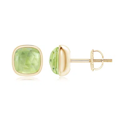 Angara Bezel Set Cushion Peridot Solitaire Stud Earrings In Green