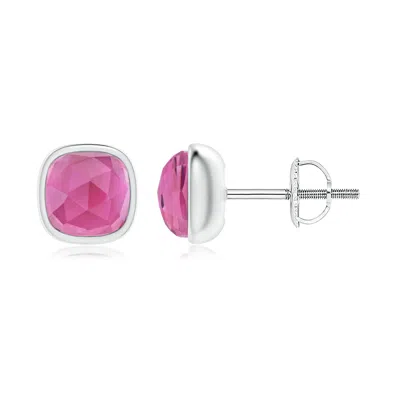 Angara Bezel Set Cushion Pink Tourmaline Solitaire Stud Earrings