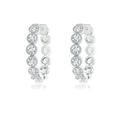 Angara Bezel-set Diamond Hoop Earrings With Milgrain In White