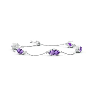 Angara Bezel-set East-west Marquise Amethyst Station Bolo Bracelet In Purple