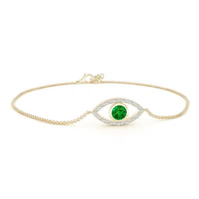 Angara Bezel-set Emerald And Diamond Evil Eye Bracelet In Gold