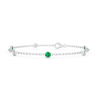 Angara Bezel-set Emerald And Diamond Station Bracelet With Chain In Green