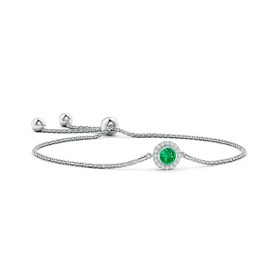 Angara Bezel-set Emerald Bolo Bracelet With Diamond Halo In Metallic
