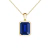 Angara Bezel-set Emerald-cut Lab-grown Blue Sapphire Solitaire Pendant In Yellow Gold/deep Rich Blue