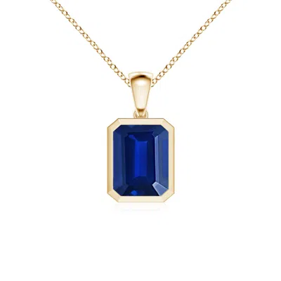 Angara Bezel-set Emerald-cut Lab-grown Blue Sapphire Solitaire Pendant In Gold