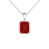 Angara Bezel-set Emerald-cut Ruby Solitaire Pendant In White Gold/medium Pinkish Red