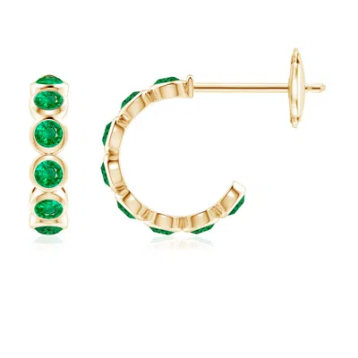 Angara Bezel-set Emerald Huggie Hoop Earrings In Green