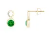 Angara Bezel-set Emerald Infinity Stud Earrings With Diamonds In Yellow Gold/rich Green