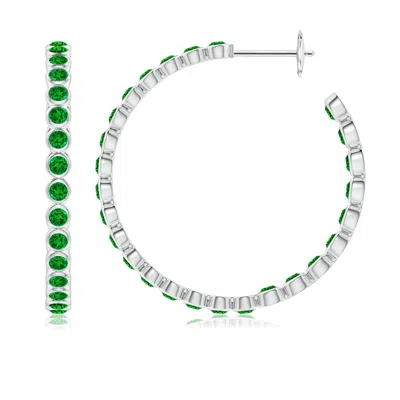 Angara Bezel-set Emerald Inside-out Large Hoop Earrings In Metallic