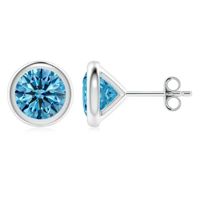 Angara Bezel-set Fancy Intense Blue Diamond Martini Stud Earrings