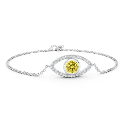 Angara Bezel-set Fancy Intense Yellow And White Diamond Evil Eye Bracelet In Metallic