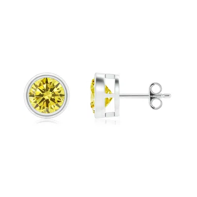 Angara Bezel-set Fancy Intense Yellow Diamond Solitaire Stud Earrings