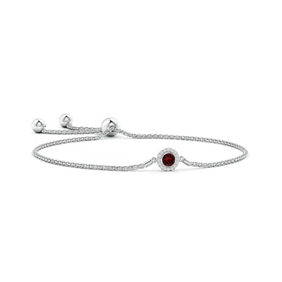 Angara Bezel-set Garnet Bolo Bracelet With Diamond Halo In Metallic