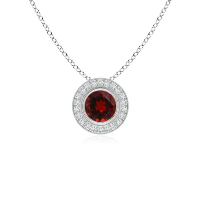 Angara Bezel-set Garnet Pendant With Diamond Halo In Metallic