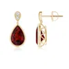 Angara Bezel-set Garnet Teardrop Earrings With Diamond In Yellow Gold/rich Red