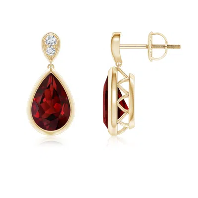 Angara Bezel-set Garnet Teardrop Earrings With Diamond In Gold