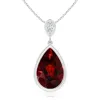 Angara Bezel-set Garnet Teardrop Pendant With Diamond In White Gold/medium Red