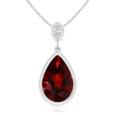 Angara Bezel-set Garnet Teardrop Pendant With Diamond In Metallic