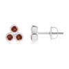 Angara Bezel Set Garnet Trio Cluster Stud Earrings In White Gold/medium Red