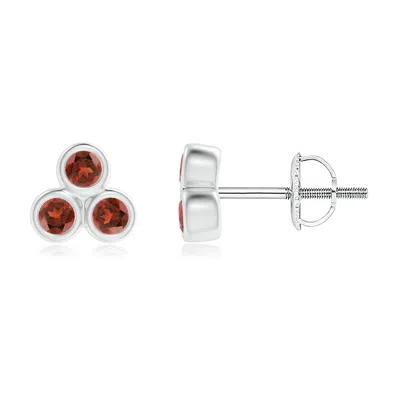 Angara Bezel Set Garnet Trio Cluster Stud Earrings In Red