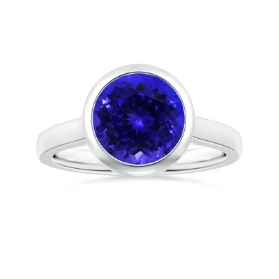 Angara Bezel-set Gia Certified Round Tanzanite Solitaire Ring In Blue