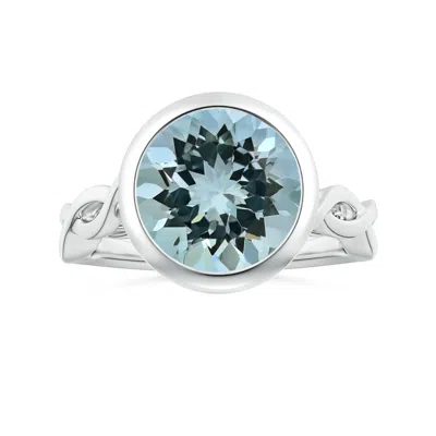 Angara Bezel-set Gia Certified Solitaire Round Aquamarine Twisted Shank Ring In Metallic
