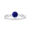 Angara Bezel-set Gia Certified Solitaire Round Blue Sapphire Twisted Shank Ring In White Gold/deep Rich Blue