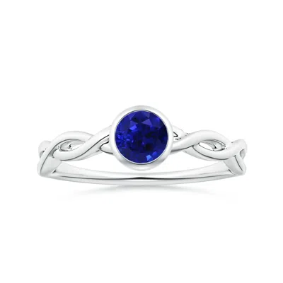 Angara Bezel-set Gia Certified Solitaire Round Blue Sapphire Twisted Shank Ring In Metallic
