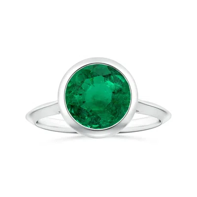 Angara Bezel-set Gia Certified Solitaire Round Emerald Knife-edged Shank Ring In Green