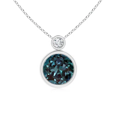 Angara Bezel-set Lab-grown Alexandrite Solitaire Pendant With Diamond In Blue